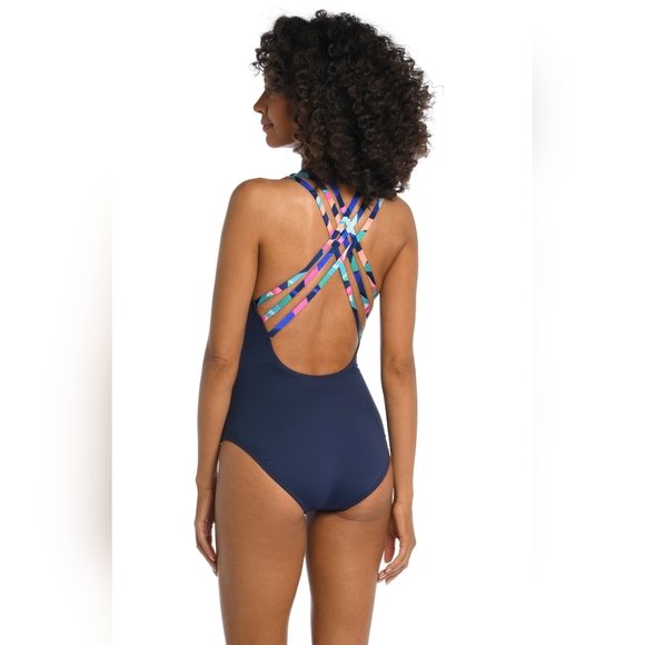 La Blanca Painted Leaves Multi-Strap Cross-Back One Piece  - Picture 8 of 14